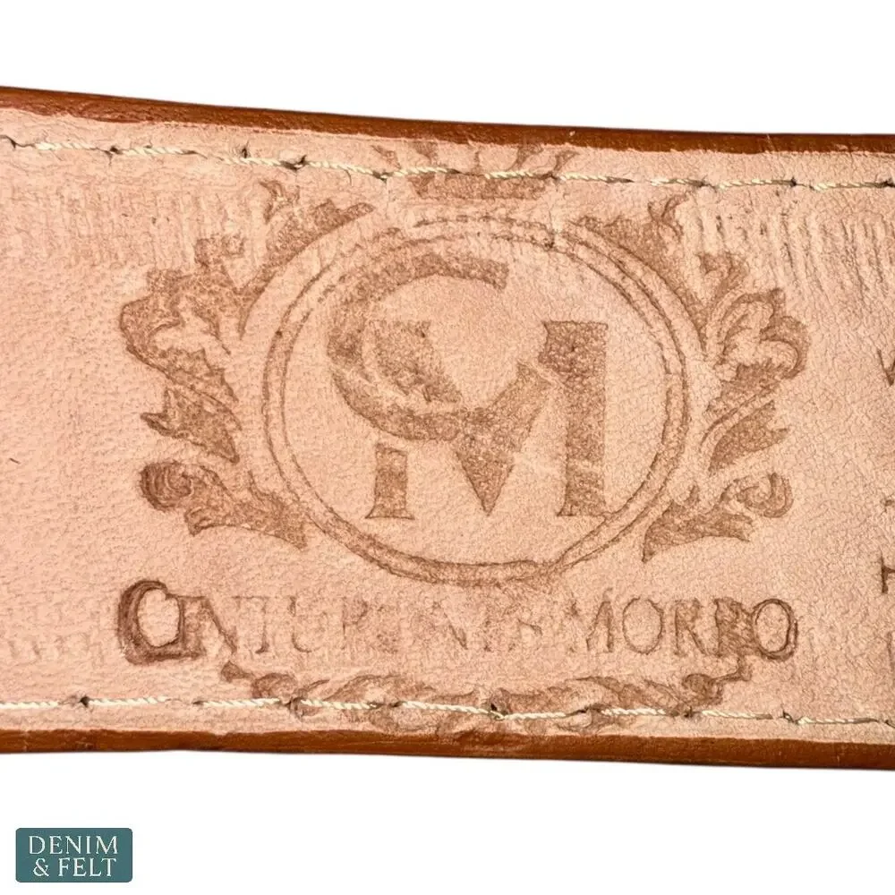 NEW Cinturones Moreno Leather Embroidered Horse Buckle Belt Cognac Western Rodeo